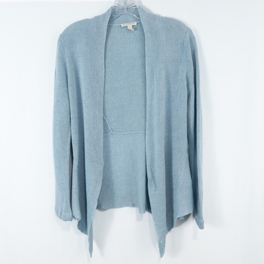 Eileen Fisherโ Organic Linen Delave Open Drape Front Cardigan Petite Medium Blue